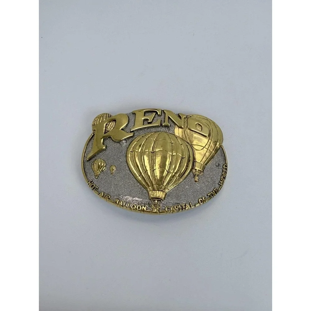 Reno Hot Air Balloon Capital of the World Gold Silver Tone Metal Belt Buckle
